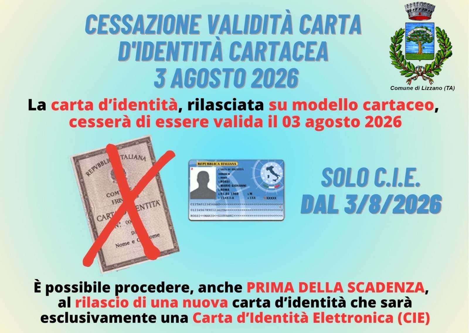 Immagine di Cessazione validità carta identità cartacea dal 03 agosto 2026