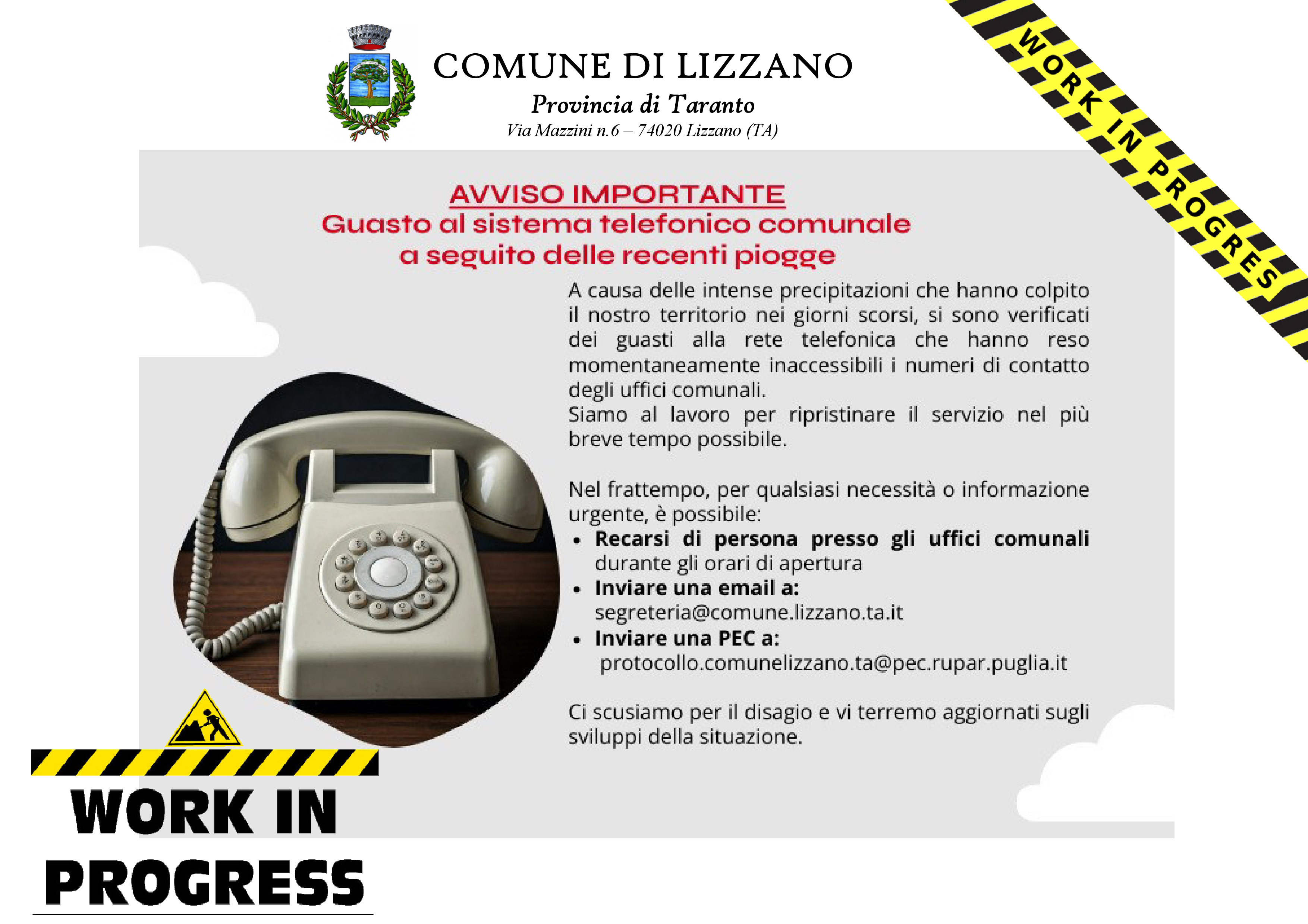 Immagine di Guasto alle linee telefoniche - comune di Lizzano